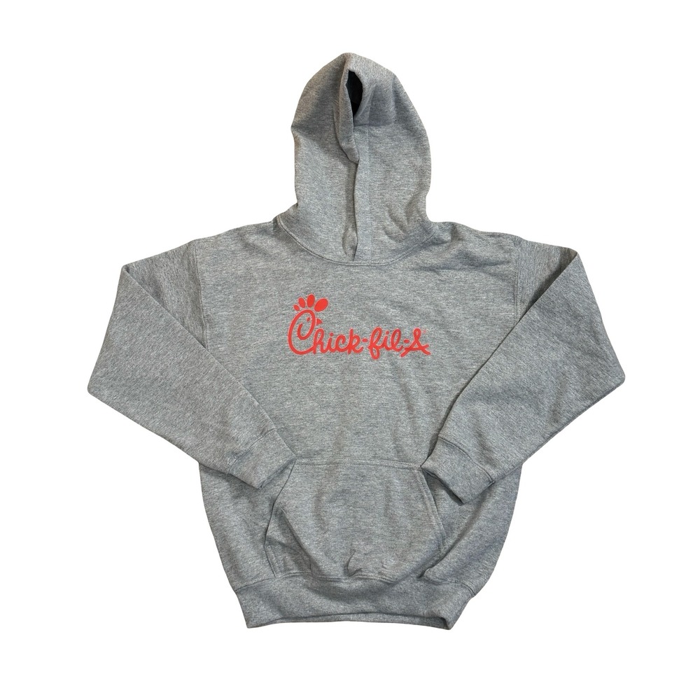 Gildan Chick-fil-A Youth Hoodie Gray Red Logo Heavy Blend Sweatshirt Size M